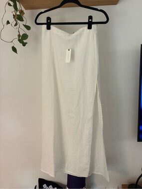NWT Anthro White Side-Slit Linen Maxi Skirt
